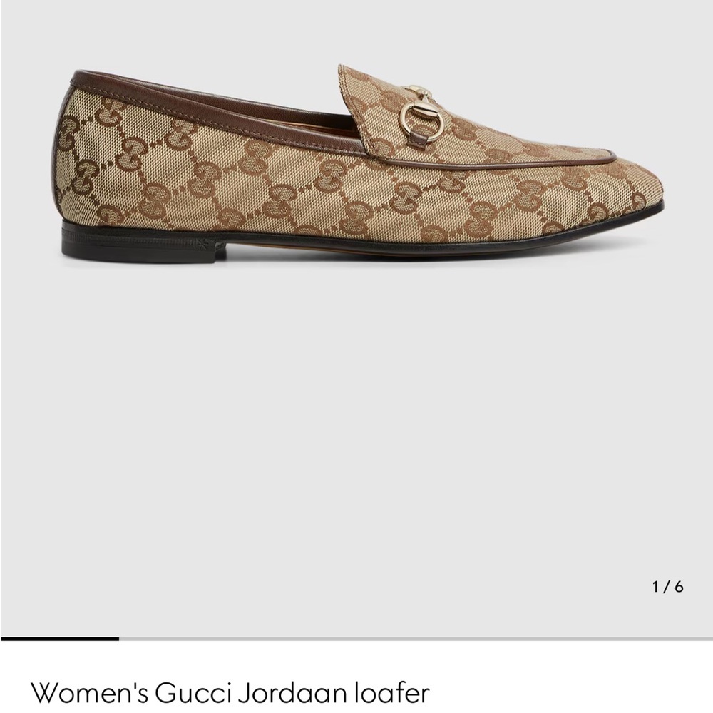 Gucci Beige and Brown Monogram Loafers - Picture 4 of 6